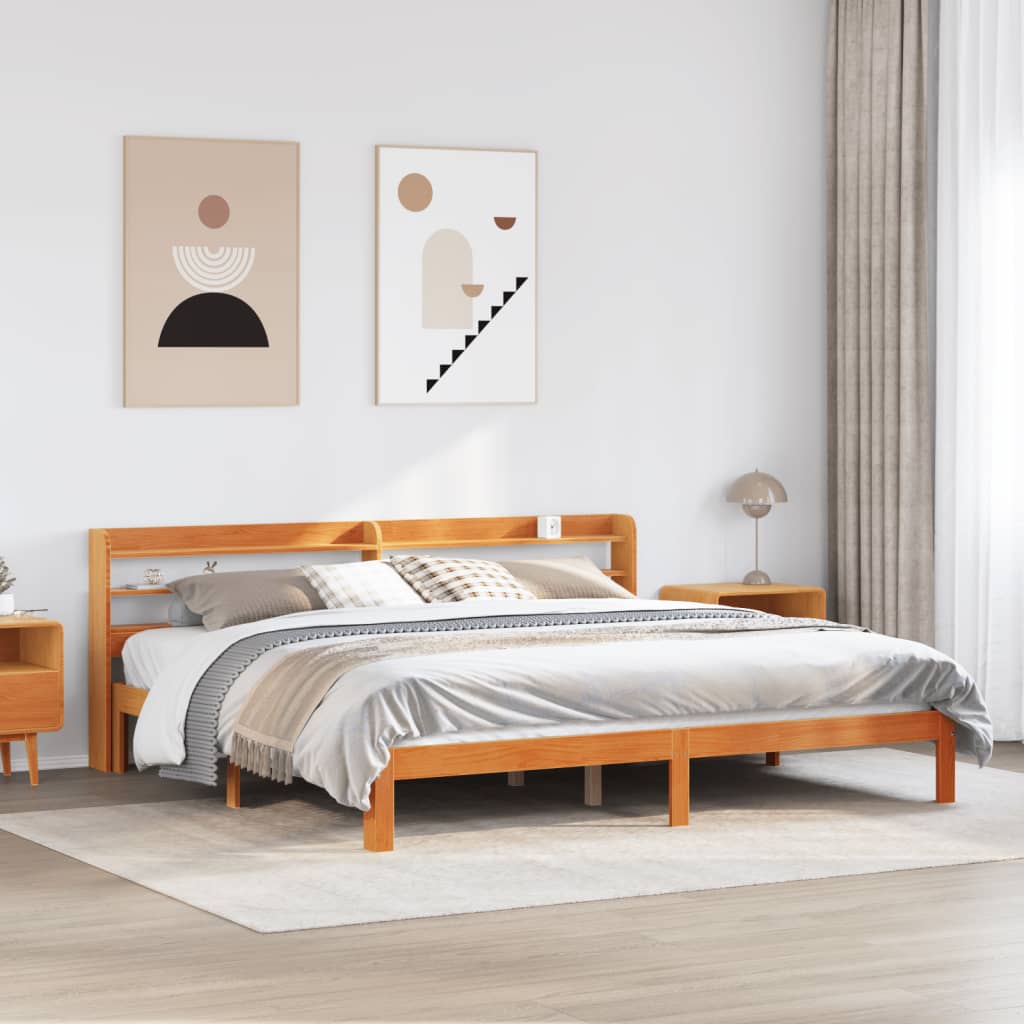 Bed Frame without Mattress Wax Brown 180x200 cm Super King Solid Wood Pine